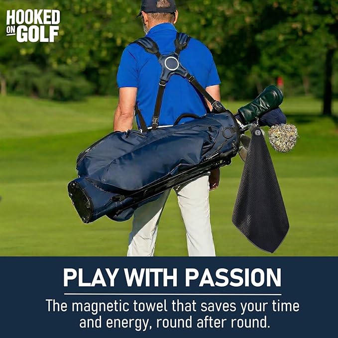 Magnetic Golf Towel 16x24 Ultra Absorbent Waffle Microfiber, Strong Magnet for Cart Clubs, Spot-Clean Design Golf Accessories Gifts for Men(Black+Grey Edge)