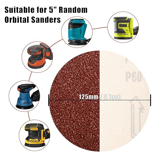 60 Grit 5 Inch Sanding Discs Hook and Loop Sandpaper - Image 5