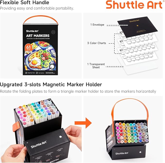 Shuttle Art 61 Colors Alcohol Markers, 60 Colors Dual Tip Art Marker Set Plus 1 - Image 4