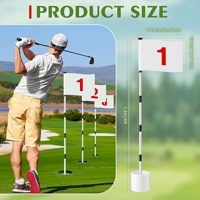 Golf Flag Stick 6ft, 3 Set Putting Green Flags with Hole Cup & Flagstick, Numbered Pin Flags for Backyard Yard Driving Range Chipping Green, Practice Accessories Gift for Men(White)
