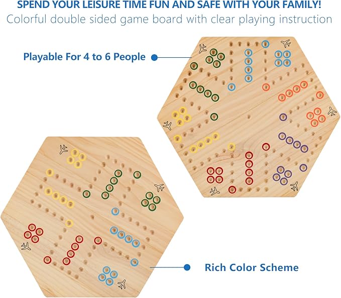 Large Size 20 inches Wood Wahoo Marble Board Game 2 Sided 4-6 Player - Image 2