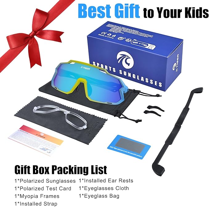 X-TIGER Kids Sunglasses Polarized Youth Baseball Sunglasses for 8-14 boys girls UV400 Sports Softball Cycling Glasses