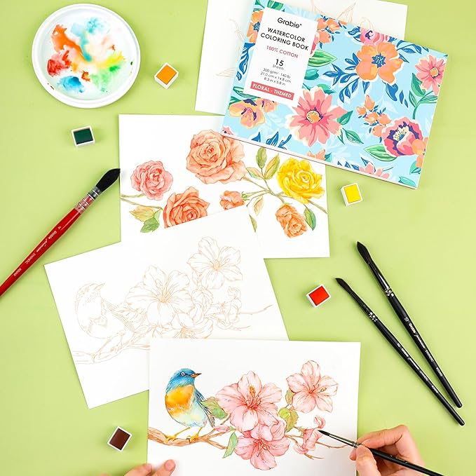 Grabie Watercolor Coloring Book, 15 Sheets Art Pad A5, Cotton Watercolor Book - Image 6