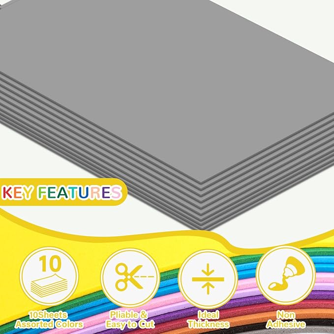 10 Pack Foam Sheets Craft 8 x 12 inch, Eva Color Foam Paper - Image 3