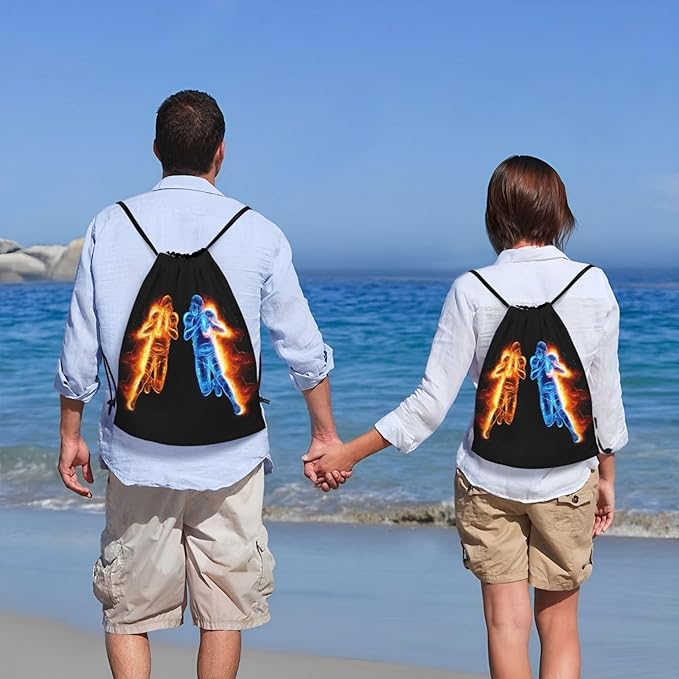 Football Drawstring Bags for Kids Teens Boys, Cool Sports Drawstring Backpack with Printed Two Playing Football Men Pattern, Black Casual Knapsack for Adults for Gym Hiking Swimming Beach Yoga, Medium