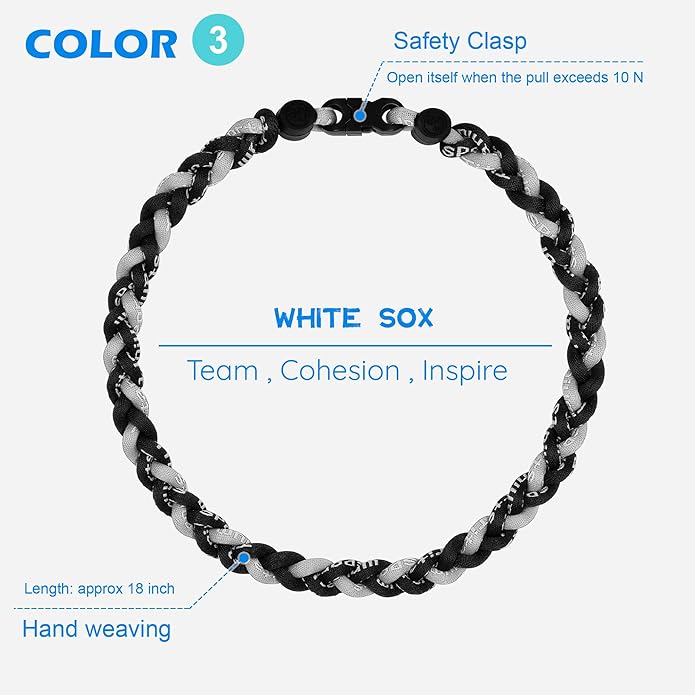 3 pcs Baseball Rope Necklaces, League Team Colors Braided Necklace, Baseball Team Gifts