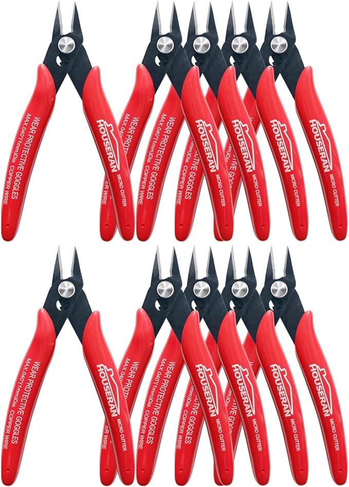 170 Wire Cutters, 10 PACK, 5 Inch Micro Flush Cutter, HOUSERAN Small Wire by HOUSERAN