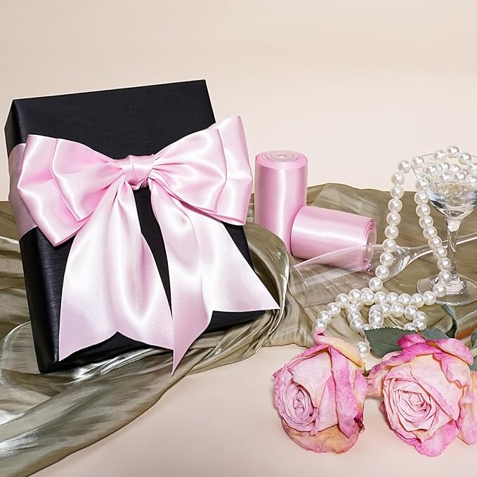 LaRibbons Light Pink Satin Ribbon 4 Inch 10 Yards Double Faced Luxury Light - Image 3