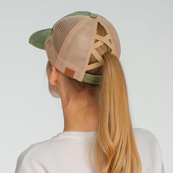 C.C Ponycap Messy High Bun Ponytail Adjustable Glitter Mesh Trucker Baseball Cap