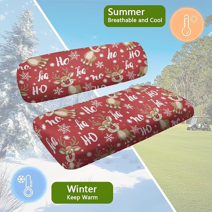 Yewatlles Christmas HOHOHO Deer Golf Cart Seat Covers Kit, Fit for Club Car Precedent Ordinary Front Seat Cushion, Golf Cart Polyester Seat Cover, No Nails Required