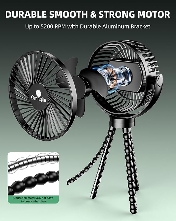 Golf Cart Fan Rechargeable, 12000mAh Battery Operated Portable Fan with 3 Speeds & Timer 360°Rotatable, Golf Palyer Essential Compatible with EZGO Club Car Yamaha Golf Accessories Gifts for Men Women