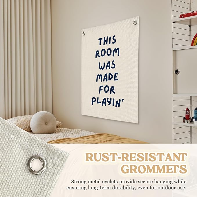 Playroom Wall Decor Linen Canvas Banner, This Room Was Made - Image 6