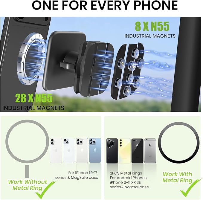 Magnetic Golf Cart Phone Holder, Upgraded Eagle Claw Design for Round Bars & Most Metal Golf Cart Frames, Strong N55 Magnetic Phone Mount, 2026 Universal Golf Cart Accessories, Golf Gifts for Men