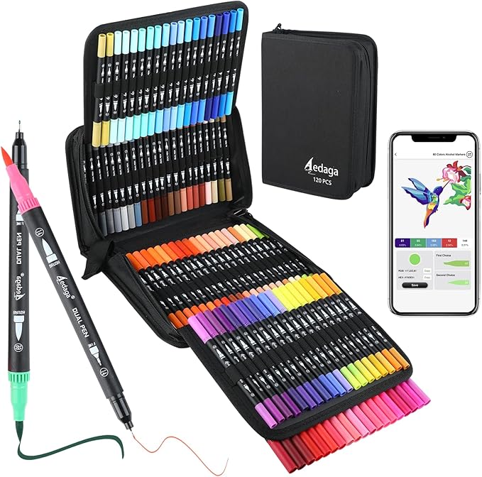 120 Colors Numbered Dual Tip Brush Pens by AEDAGA