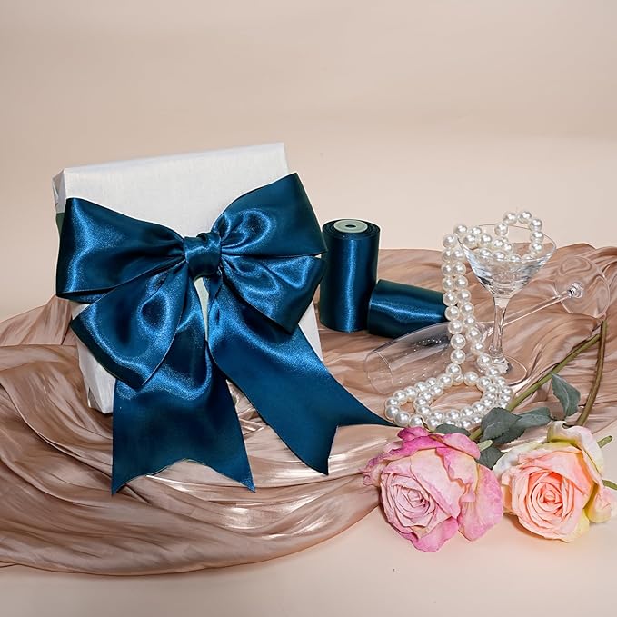 LaRibbons Navy Satin Ribbon 3 Inch 10 Yards Double Faced Luxury Navy Silk Ribbon - Image 4