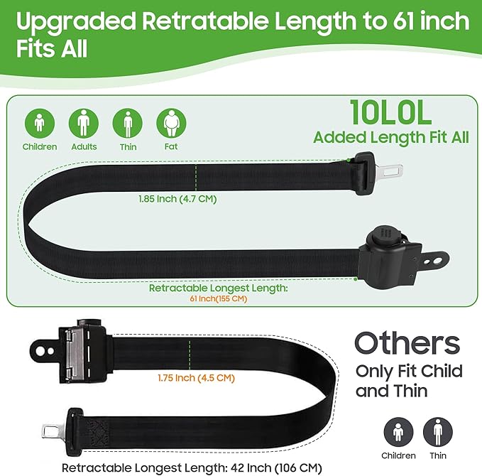 10L0L Universal Golf Cart Seat Belt Bracket Kit for 2 Passengers, Front Seat Retractable Seat Belts with Adjustable Mounting Bar, Fits EZGO TXT/RXV, Club Car DS, Yamaha Carts, Hardware Included