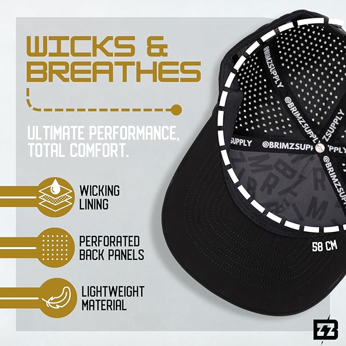 BRIMZ Golf Performance Hat - Tee Holder & Magnetic Ball Marker - Breathable, Sweat & Water Resistant Golfing Snapback Hat