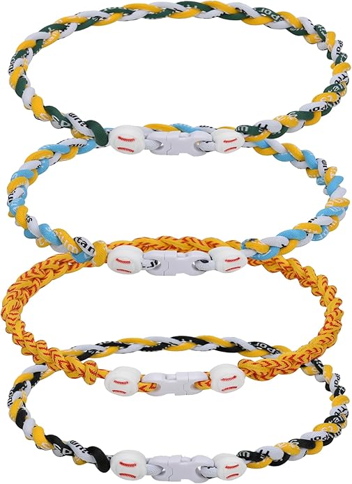 4 Pieces Baseball Necklaces for Boys,Three Braided Rope Tornado Sports Titanium Necklaces,Christmas Gifts Baseball Accessories Drip
