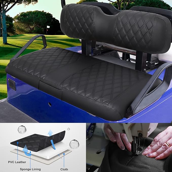 iLSKW Golf Cart Seat Cover for EZGO TXT/RXV Front Seat, PVC Thick Leather Universal Luxuary Feeling Shape Keep Seat Warm & Clean, Bench Seat Covers Breathable Washable Detachable