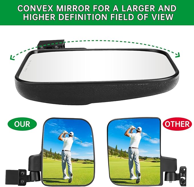 Golf Cart Mirror, Upgraded Hassle-Free Installation 3 Sizes for Square Tube Roll Cage Compatible with Club Car Onward DS,Yamaha Drive 2 G22 G29,EZ GO Medalist RXV TXT,ICON,Cushman,Tomberlin