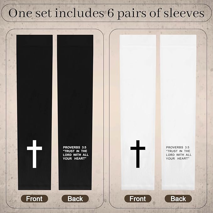 DERTE 6 Pairs Faith Cross Arm Sleeve Jesus Bible Verses Arm Sleeves Christian Compression for Men Women Youth Football