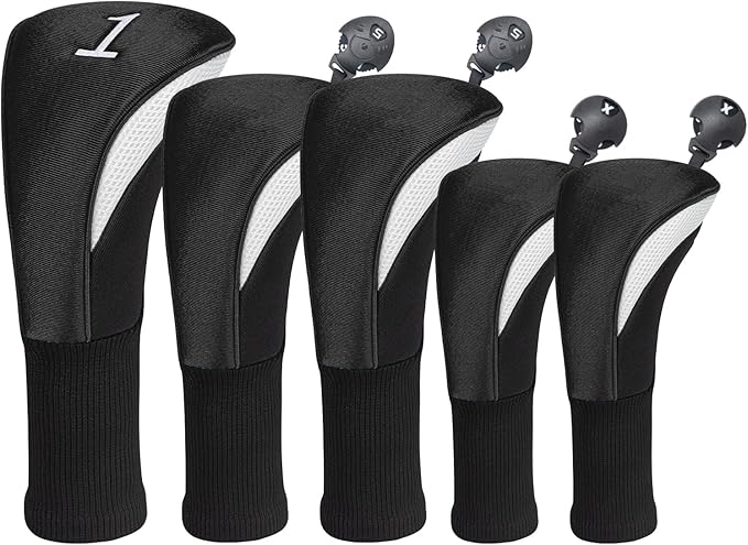 Golf Club Head Covers for Woods 3/4/5/6 Pieces Long Neck Mesh Sports Golf Club Headcovers Set with Interchangeable No. Tags 3 4 5 6 7 X Golf Accessories for Men Women