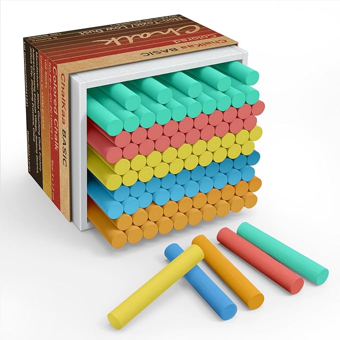 Colored Chalk 100PCS, 5 Colors, Low Dust Chalks Stick Bulk by ChalKaachalk