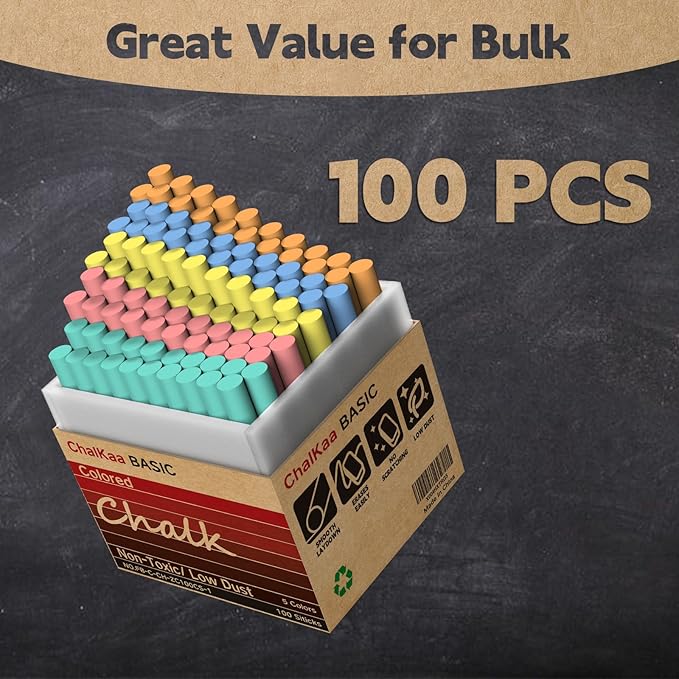 Colored Chalk 100PCS, 5 Colors, Low Dust Chalks Stick Bulk - Image 5