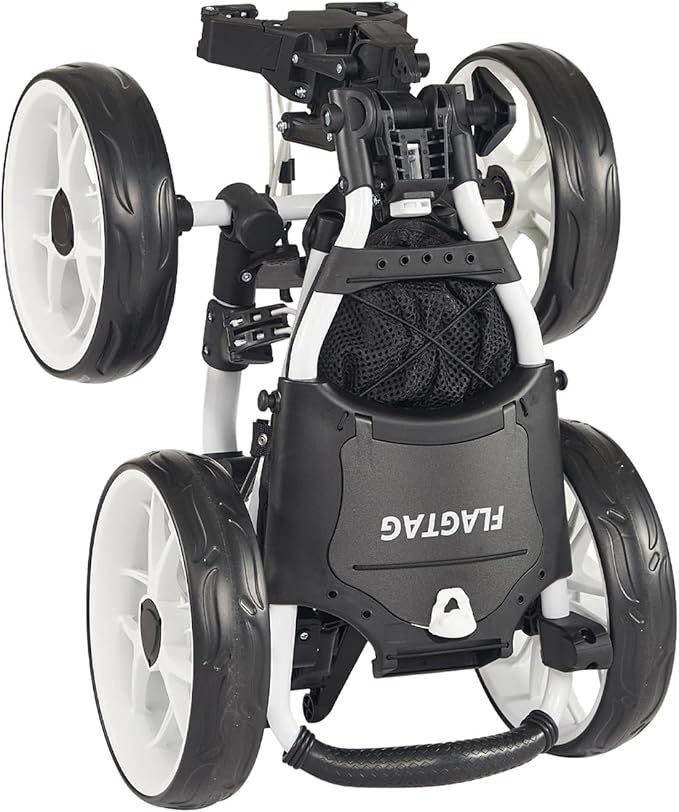 FLAGTAG Golf Push Cart 4-Wheels,Folding Golf Cart, Golf Pull cart with Cup Holder,Umbrella Holder,Cooler Bag, Foldable with one-Click,Handle Height Adjustable,Drink Holder,Walking Push cart