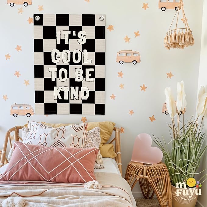 Kids Room Decor, Be Kind Inspirational Office Decor, Linen Canvas Wall Hanging - Image 7