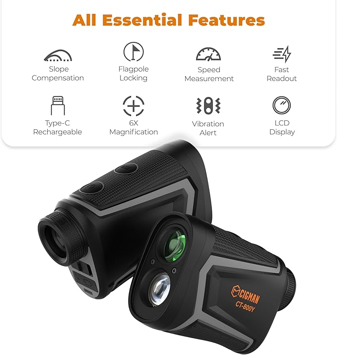 Golf Laser Rangefinder with Slope, CIGMAN 850 Yards Rechargeable Golf Range Finder, Continuous Scan for Hunt, High-Precision LCD Screen Flag Pole Lock Vibration, 6X Magnification