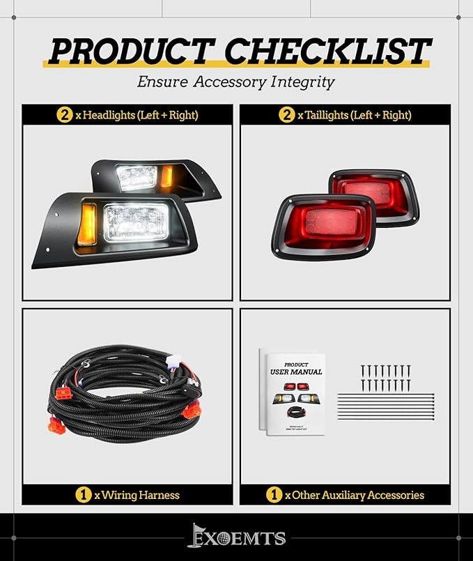 EZGO TXT LED Headlight & Tail Light Kit for 1996-2013 Gas and Electric Golf Carts, 12V Street Legal LED Light Kit for EZGO TXT, Golf Cart High Brightness Headlight Taillight Combo, Black