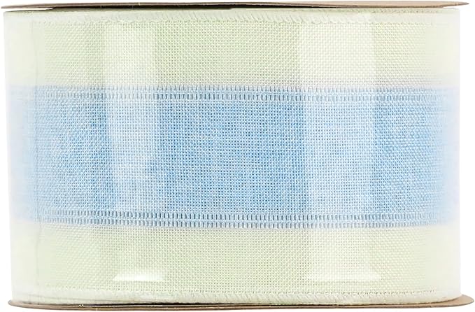 MEEDEE Blue and White Stripe Ribbon Wired Ribbon 2.5 Inch Light Blue Burlap - Image 9