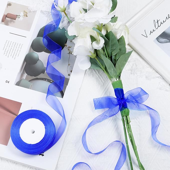 Ribbon for Gift Wrapping 3/4 inch Royal Blue Sheer Organza Ribbon for Flower - Image 4