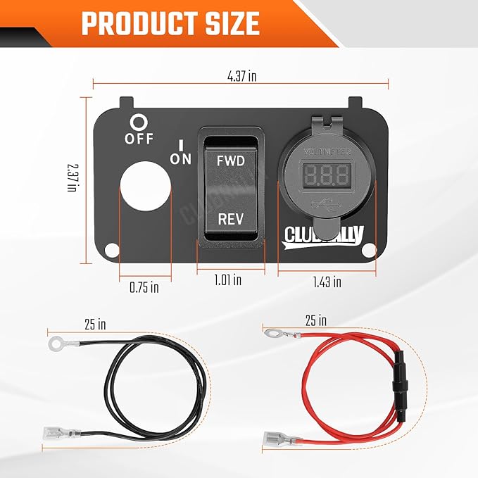 EZGO Key Switch Plate with Forward Reverse Switch, DC 9V-48V 3.1A Fast Charge Dual USB Charger, LED Digital Voltmeter, Fit Electric EZGO TXT, Medalist, PDS Golf Carts((Black/Red))
