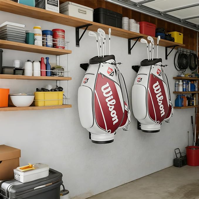 Wall Mount Golf Bag Storage Stand for Garage, Golf Bag Wall Mount with Adjustable Sliding System, Space-Saving Golf Bag Holder for Wall, Fit for Garages,Home, Basements