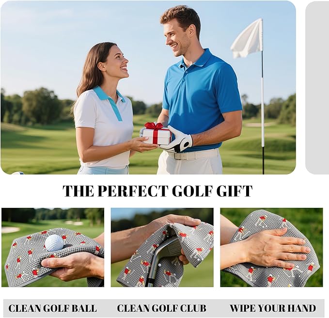 Microfiber Golf Towels (16" X 24") with Carabiner Clip, Waffle Pattern Golf Towel Hook and Loop Fastener, Golf Club Towel, Premium Golf Accessories, Gift for Men, Golfers, Dad (Gray)