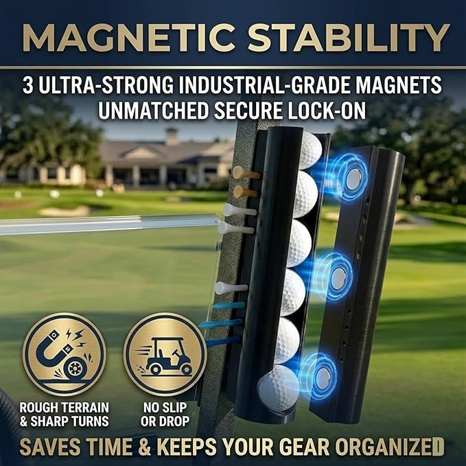 2 PACK Magnetic Golf Cart Ball Holder for Golf Cart Front Strut,3-in-1 Magnetic Golf Ball Holder and Dispense,Quick-Access Storage for Golf Balls,Tees,Heavy Duty Magnet Mount for Any Metal Surface