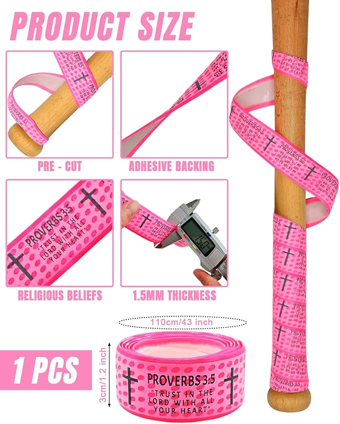 Piemow Baseball Bat Grip Tapes, Faith Cross Bat Grip Tape, 1.5mm Precut and Full Adhesive Baseball Wrist Tape, Scripture Designs Non-Slip Religious Baseball Grip Tapes for Sports