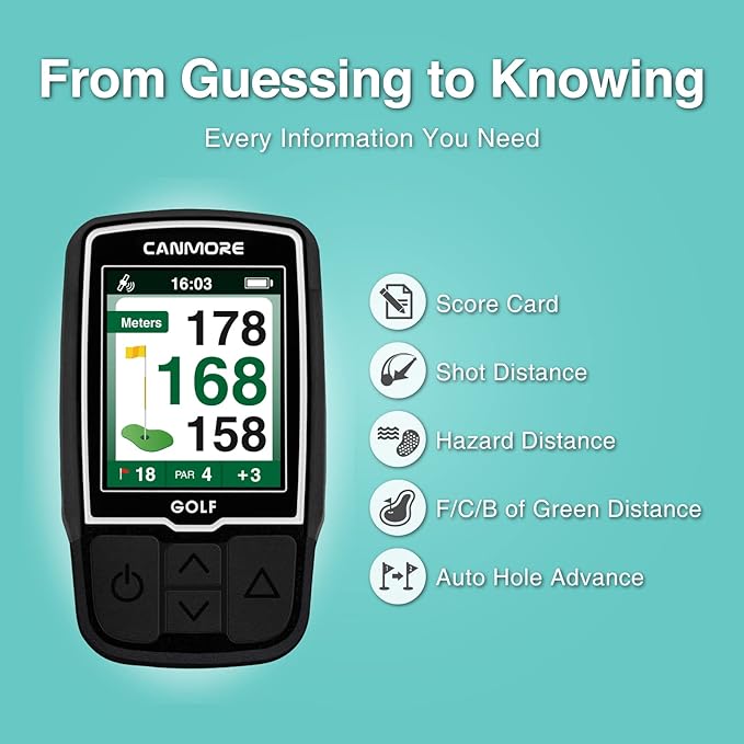 CANMORE HG200 Golf GPS Handheld & Case - Full-Color Display with 41,000+ Essential Golf Course Data and Score Sheet - Water Resistant, Black