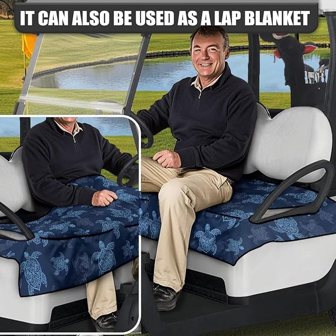 Golf Cart Seat Covers, Universal Golf Cart Seat Towel Blanket with 4 Front Pockets & Nonskid Bottom Fits for Club Car 2 Person Seats Golf Carts