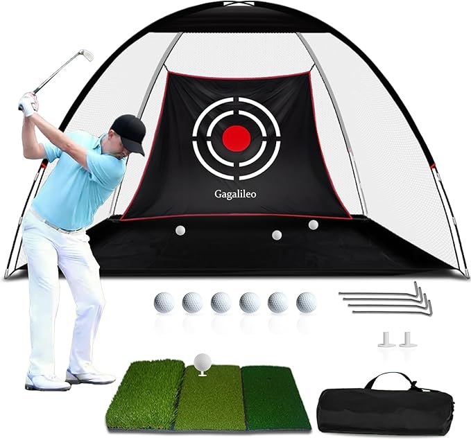 Gagalileo Golf Hitting Net Backyard Driving: 10x7FT Professional Backstop with Silent Velvet Target Portable Practice for Men Dad Complete Sport Set Gift