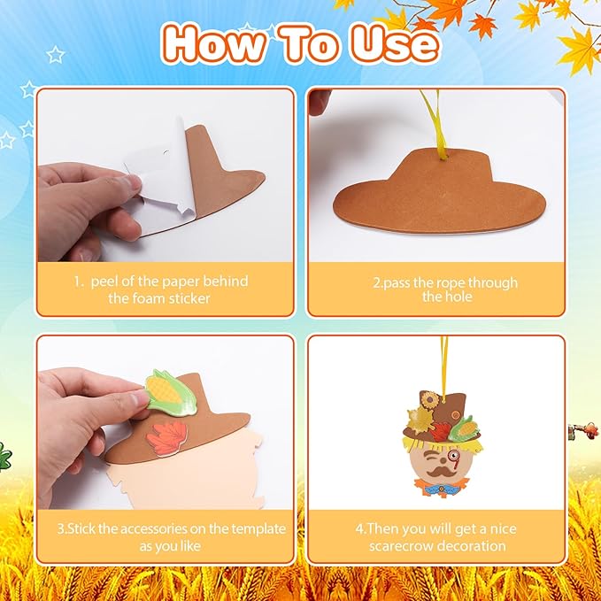 Fennoral 12 Pack Fall Craft for Kids Make You Own Scarecrow Foam Stickers DIY - Image 3