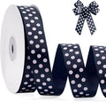 Polka Dot Grosgrain Ribbon 3/4 Inch, 25 Yards Spool Navy Blue and White Dot by FAKILO