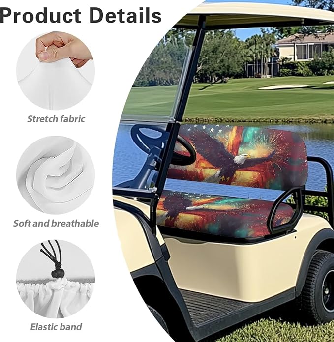 Yewatlles American Flag Eagle Cross Golf Cart Seat Covers, Personalized Golf Cart Seat Cover Keeps Seat Fits in Club Car and Other 2-Seat Golf Carts