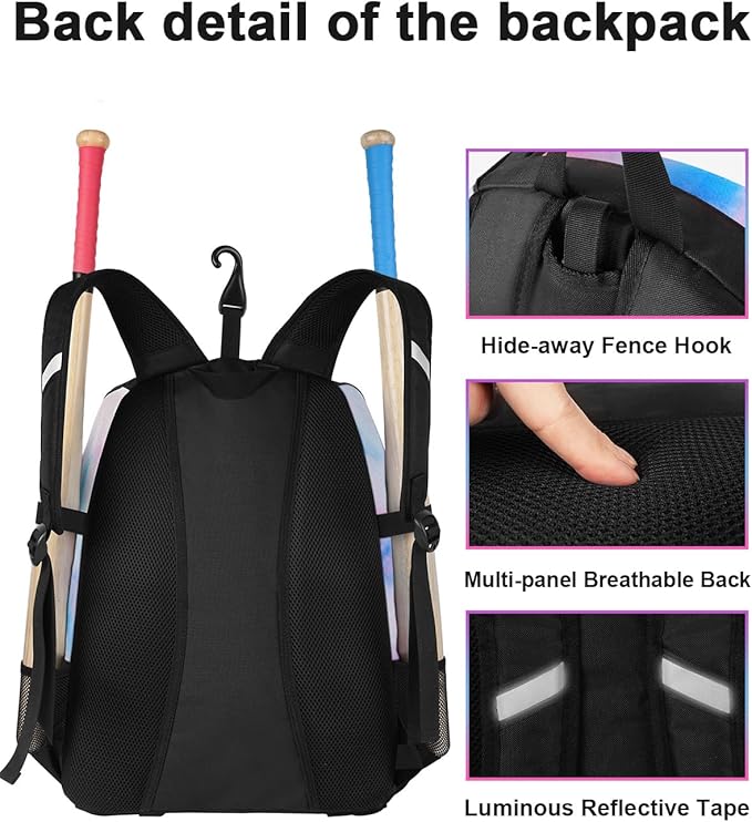MATEIN Softball Bag, Lightweight Baseball Backpack with Shoe Compartment, Baseball Bag with Fence Hook for TBall Bat & Equipment, Softball Gifts Catchers Backpack for Women Fit Catcher’s Mitt, Helmet