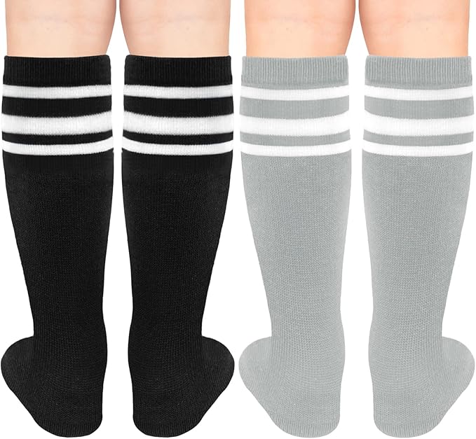Sarfel Kids Soccer Socks Toddler Soccer Socks Girls Boys Soccer Socks Kids Tube Socks with Stripes Toddler Knee High Socks
