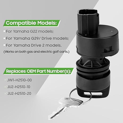 10L0L Golf Cart Ignition Key Switch for Yamaha G22 G29 Drive 2, OEM JW1-H2510-00, JU2-H2510-20 - 2 Position On/Off Replacement Ignition Switch with 2 Stander Keys for Gas 2005-UP Electric G29