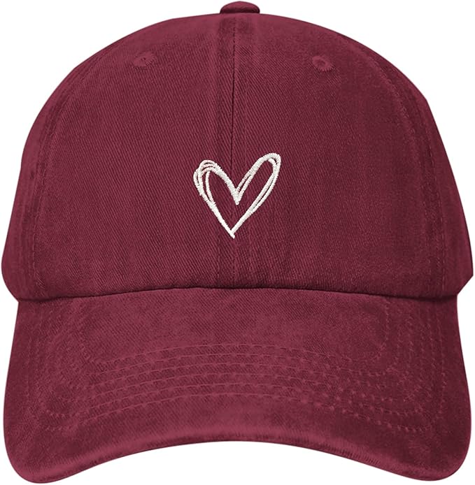 Pairxily Vintage Heart Embroidered Baseball Cap Distressed Adjustable Hat for Women Low Profile Dad Hats Unisex Cotton Cap