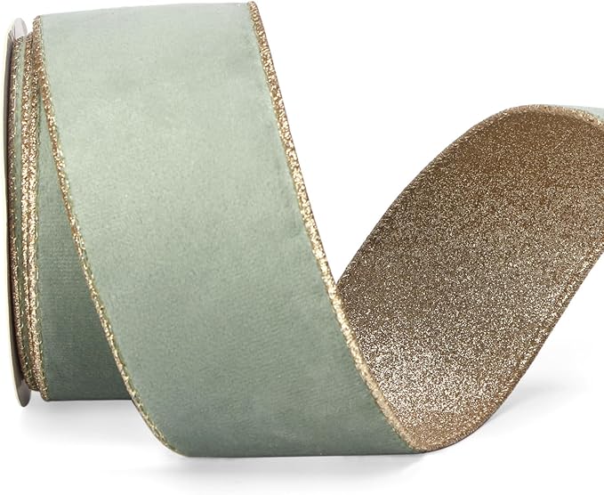 Ribbli Sage Velvet Wired Ribbon 2.5 Inch Sage Velvet by Ribbli